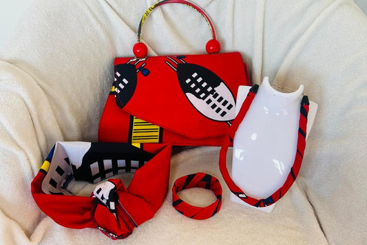 AfroGlow Handbag Set - Cultural Red